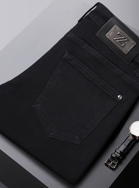 纯黑色原色弹力牛仔裤男2025新款秋冬季修身小脚显瘦男士裤子休闲