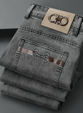 秋冬款欧货新款欧洲站轻奢加厚灰色纯棉长裤弹力修身小直筒裤潮牌