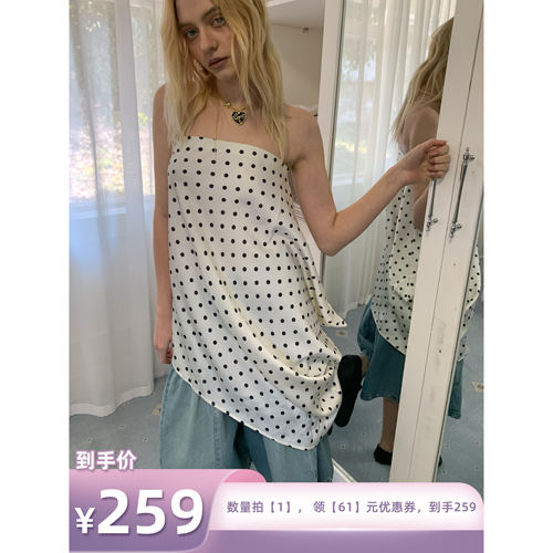 FireGolden炉2026春夏波点印花不规则抹胸天丝上衣辣妹
