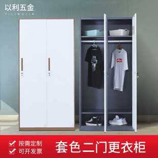 双门铁皮套色储物柜 钢制二门更衣柜带锁 员工宿舍衣柜咖白灰白