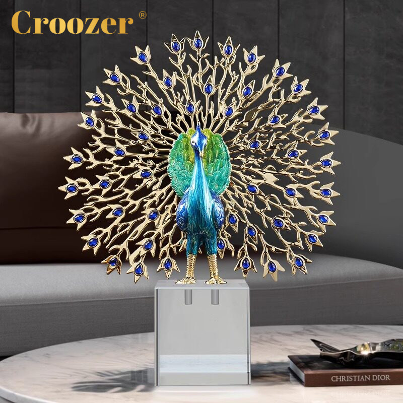 CROOZER轻奢桌面摆件高档珐琅彩艺术孔雀客厅装饰电视柜乔迁礼物