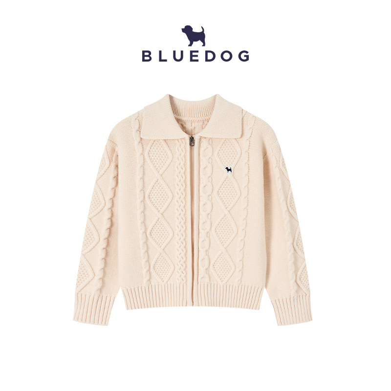 蓝狗儿童秋季扭花拉链针织开衫