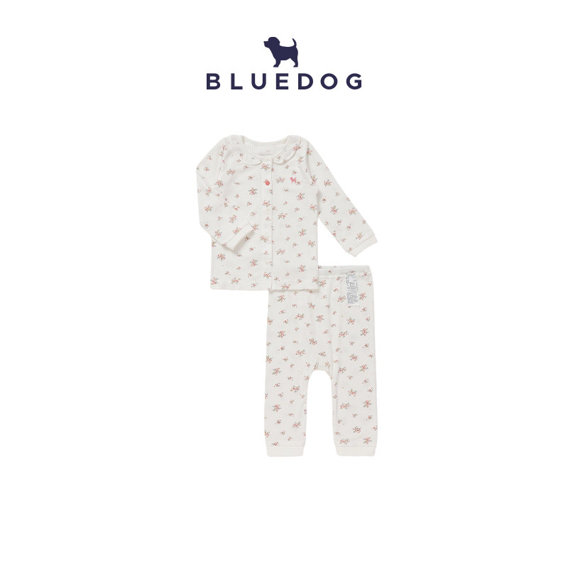 BLUEDOG 韩国蓝狗26FW小碎花内衣套装韩版秋季可爱风长袖两件套装
