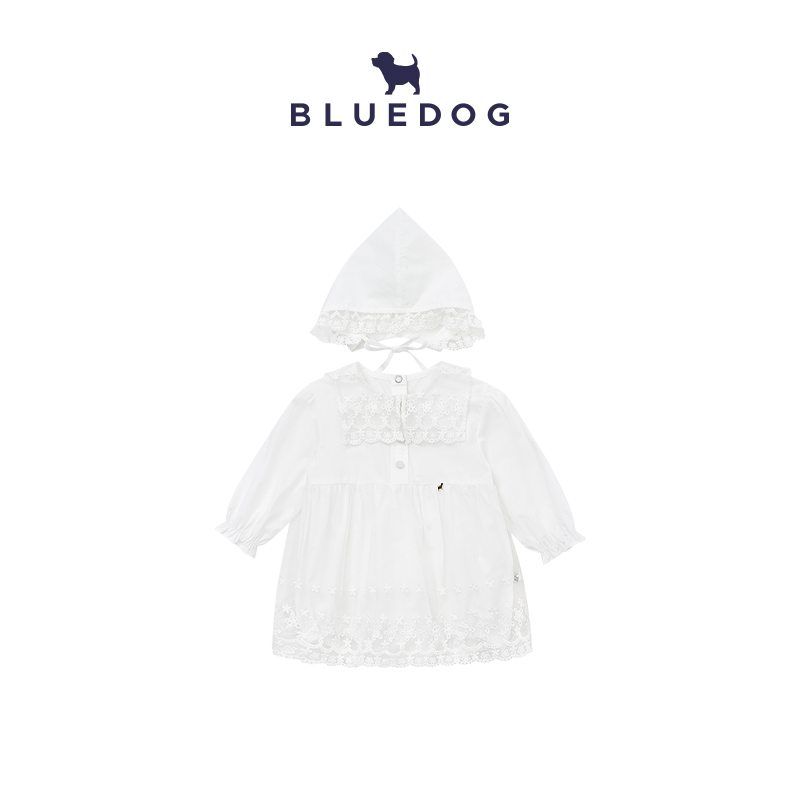 BLUEDOG蓝狗韩国25新新生儿蕾丝连体衣女童宝母婴A类翻领套装