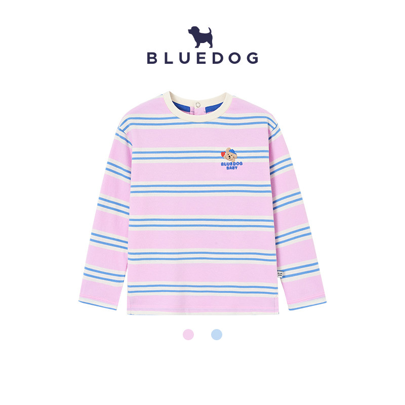 BLUEDOG 韩国蓝狗26SS春季彩色条纹休闲风圆领长袖T恤儿童上衣