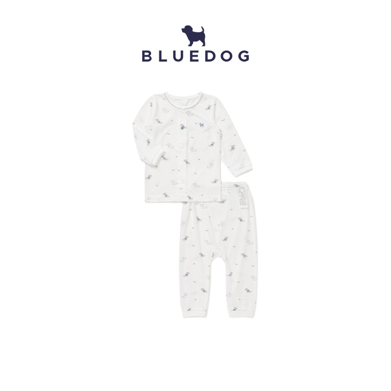 BLUEDOG 韩国蓝狗26秋冬莫代尔小狗印花长袖睡衣儿童套装两件套