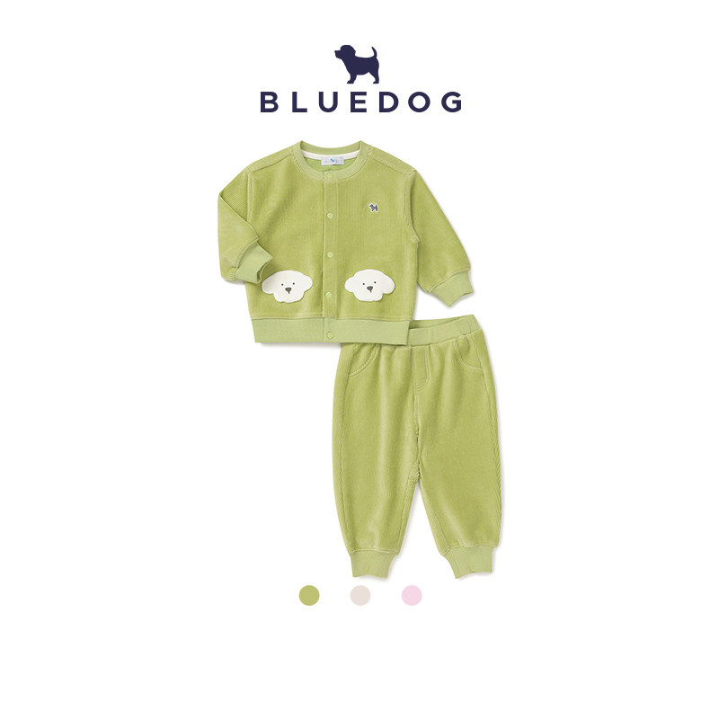 BLUEDOG 韩国蓝狗26FW天鹅绒开衫套装卡通休闲风长袖长裤童装