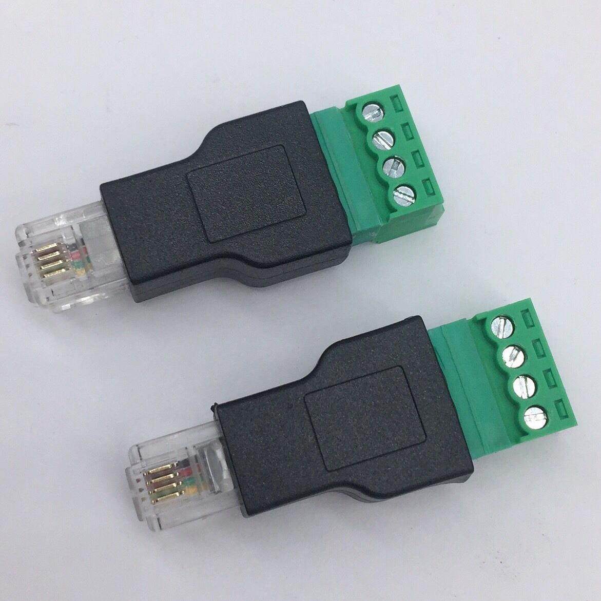 RJ11转4P接线端子6P4C水晶头转绿色端子网络接头免焊转接头
