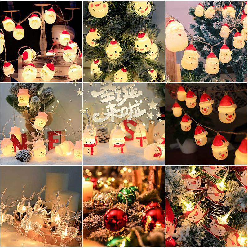 led圣诞灯串圣诞老人雪人麋鹿节日氛围灯电池usb圣诞树装饰彩灯串