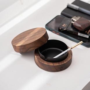 潮流办公室家用客厅车载带盖烟灰缸胡桃木茶桌烟灰 烟灰缸创意个性