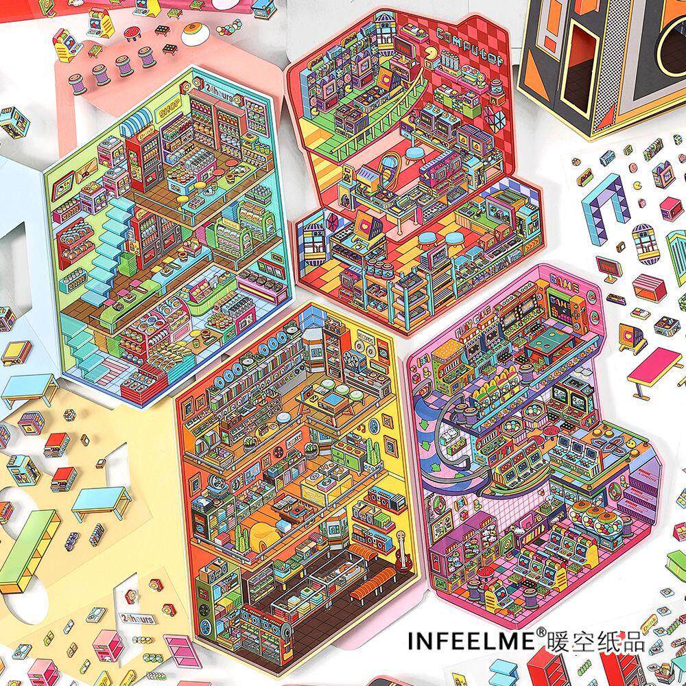 Infeel.Me今日营业中七弹PET2.5D造景贴纸微缩小屋手工3D趣味拼贴