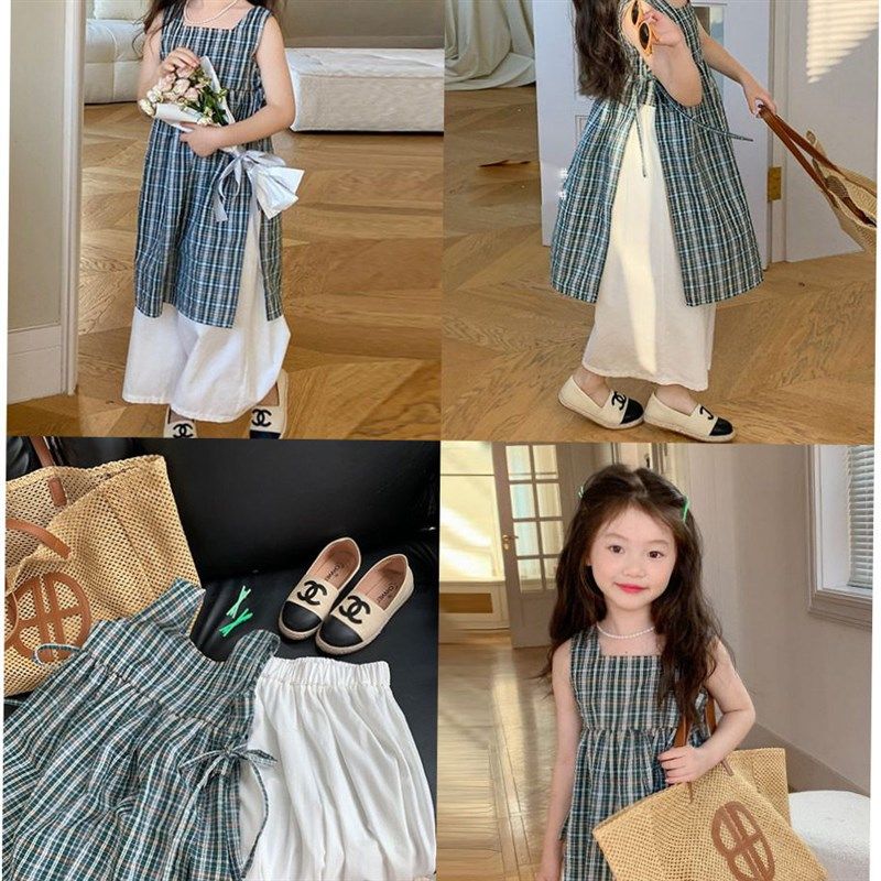 女童休闲洋气套装2025夏装新款韩版薄款宝宝格子罩衫阔腿裤两件套,童装/婴儿装/亲子装,套装,淘宝优惠券,粉丝福利购,淘宝优惠卷