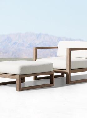 户外实木沙发组合露天花园庭院防柚民具宿家木腐室外防XTH水休闲