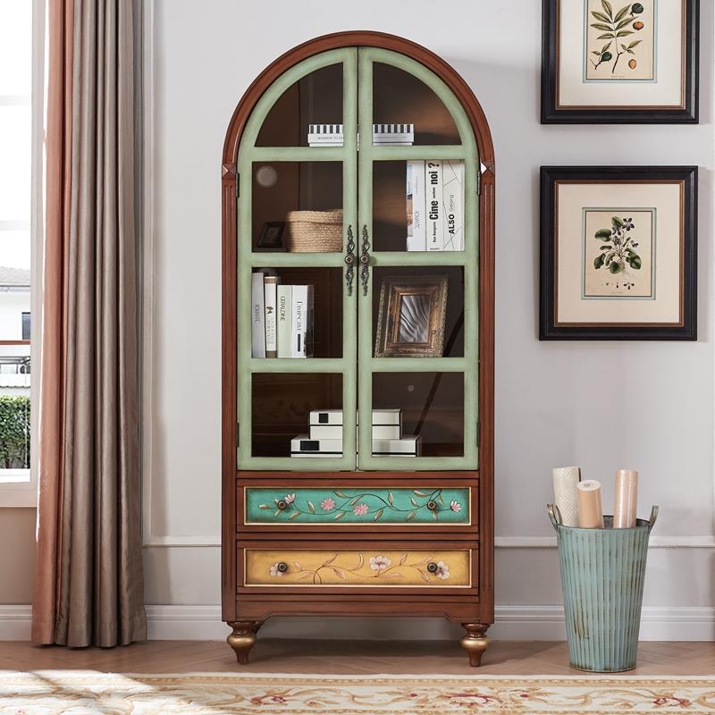 V文式书柜8带玻美璃两门柜件柜子餐边柜F77H8J5M橱柜书架书房家具