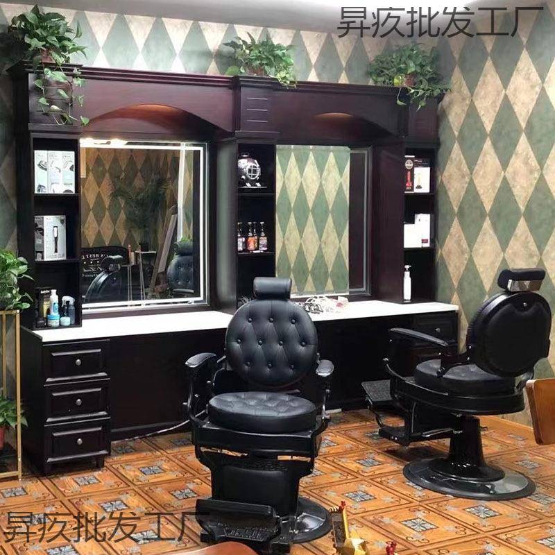 复理发店镜台美JAY发油头馆木剪古发店实镜子带灯男士发廊专用