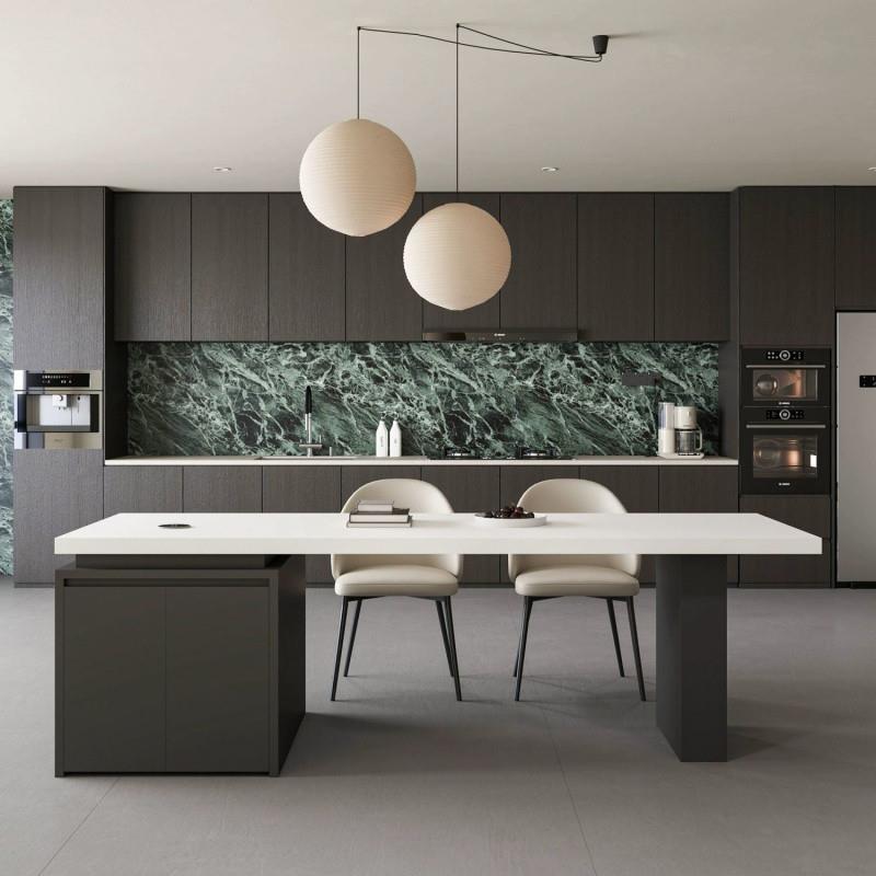 de纯白岩板现齐平款岛台WT5cMx8W餐一体代极简高端小户型桌餐厅d