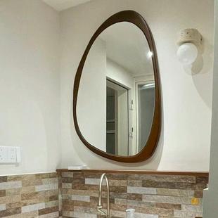 美式 实木复卫生妆间厕343所室镜壁挂中古梳古妆镜子不浴规则异形