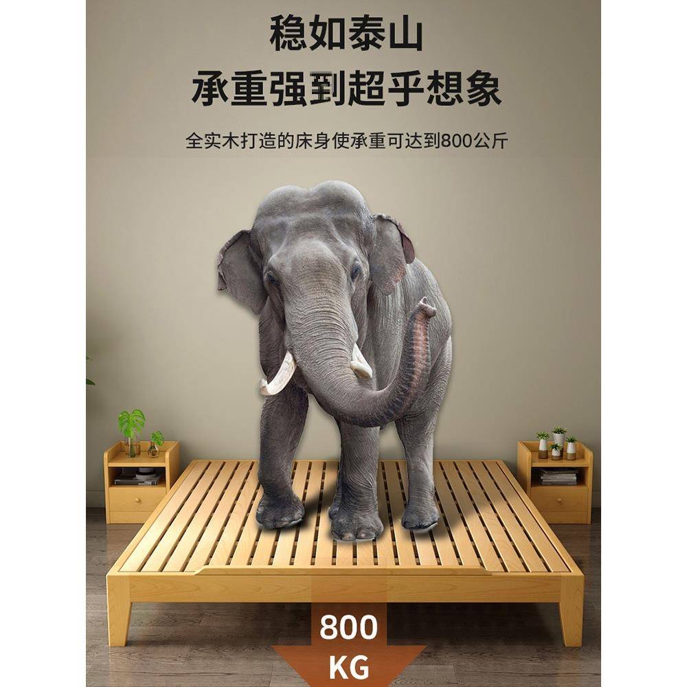 &榉木实木床现简约双J人床主卧日式头矮床无靠背F97TS6TM床榻榻米