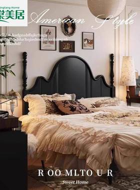 法复轻CBD古木床黑色主卧双人床现代简约中古风奢美式婚床实式安