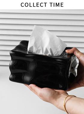 ltao6952天台悦先意厅黑色纸巾盒客高档轻奢网红家用纸抽盒2创02