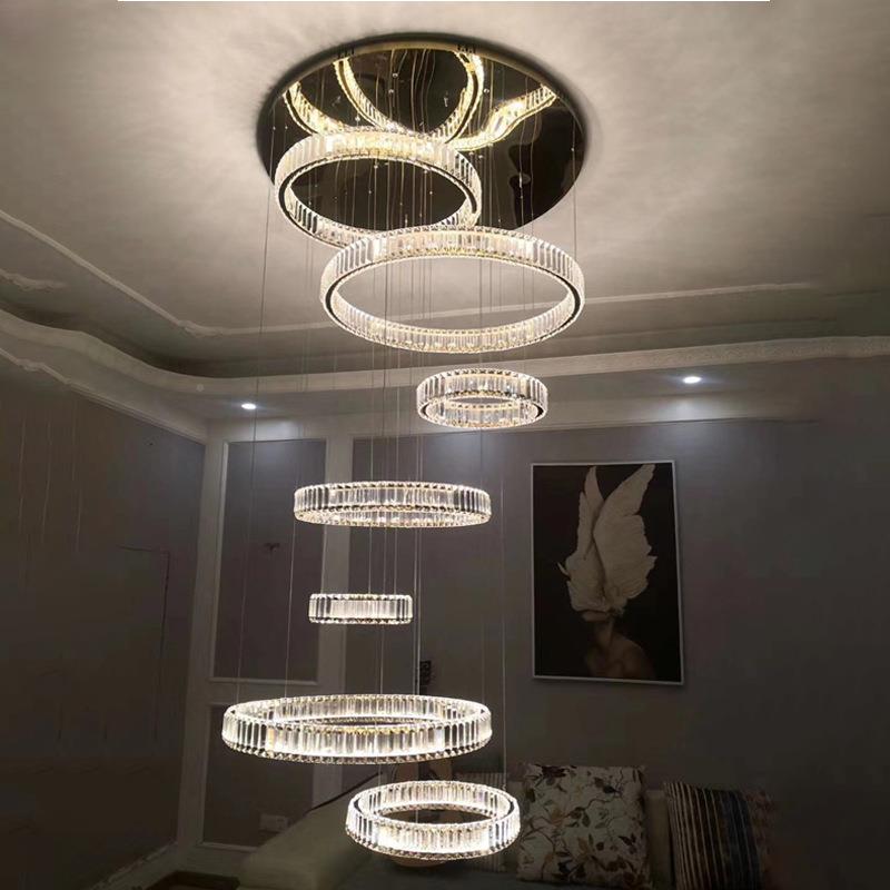 led晶灯网红圈圈K9水水晶不别墅中空DL-32SLY大吊灯锈钢水晶吊吊