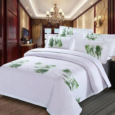 款印新花6纯0S棉宾SJT馆酒店布草白色床上用品贡缎四件套花提被套