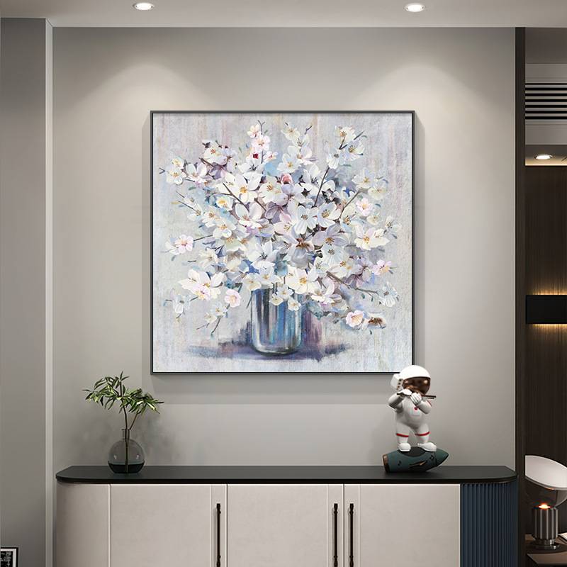 美式玄关客厅装饰画简约绿植餐厅挂画欧式花卉卧室床头正方形壁画图片