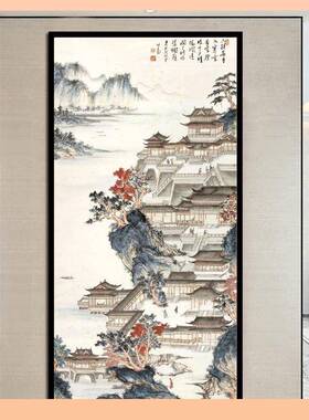 ?自竖版汉苑图十字绣客厅K3ENfm5X玄关中国风画情山水风景线绣新