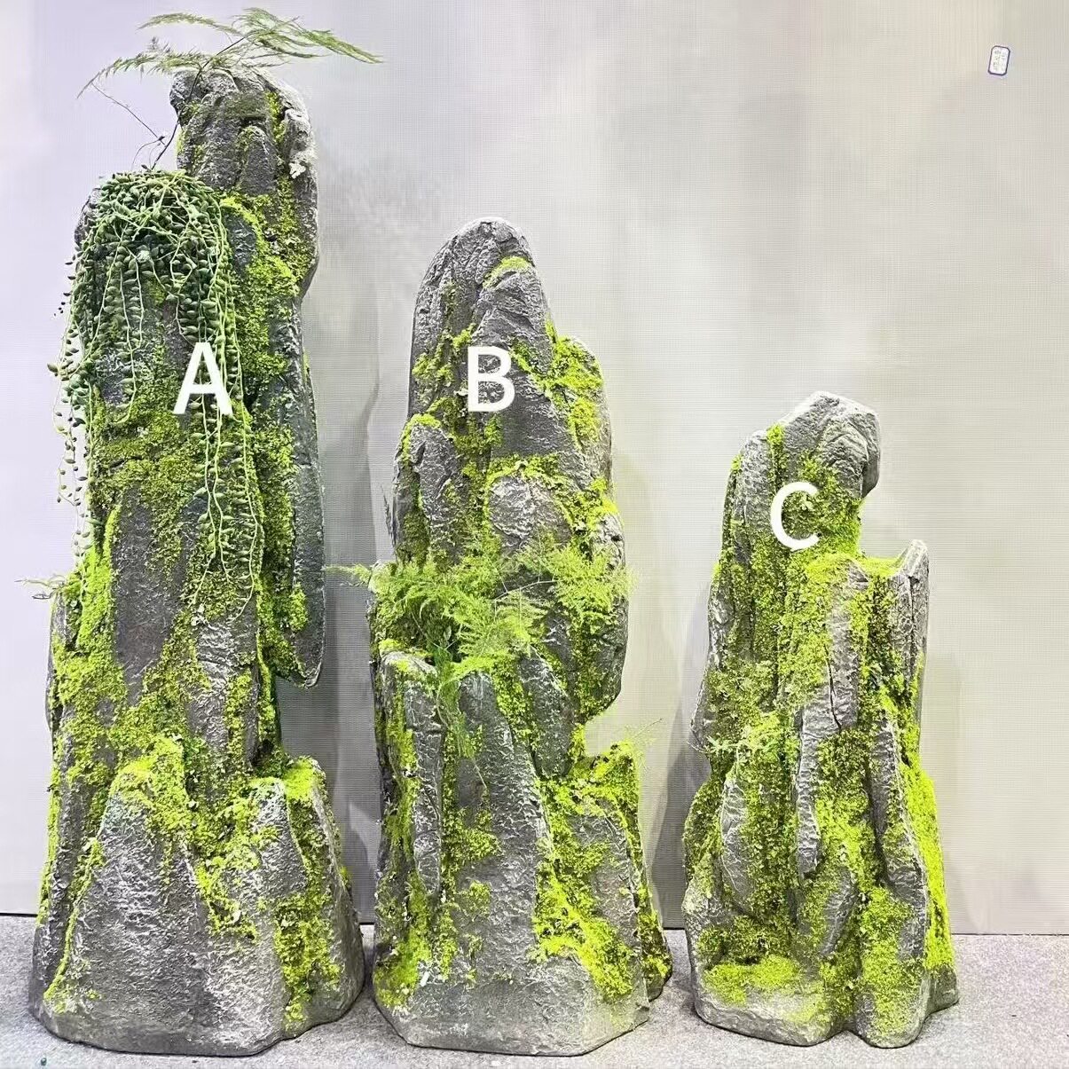 仿真青苔石头摆件石峰 中式庭院花园装饰苔藓虎劈石 石林 峨眉石
