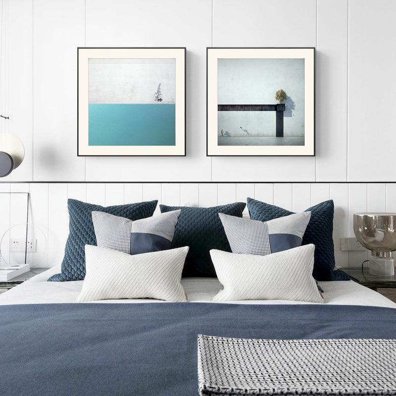 现代约床装饰画艺客术淡蓝色挂S-643画玄关简走廊画柜台摆画卧室