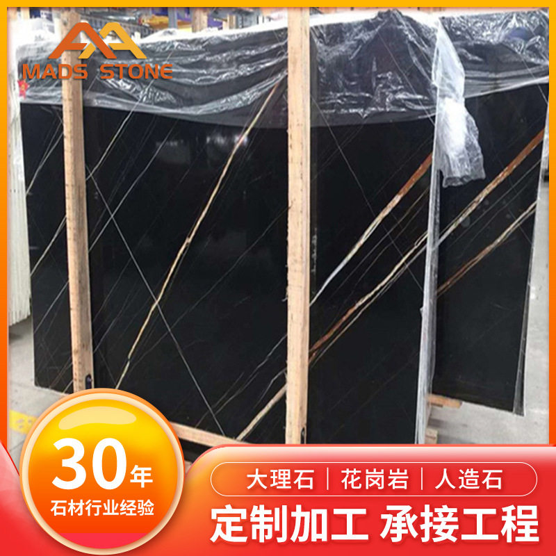 天然大理石劳伦黑金石材别墅装修台面石板大理石地板餐桌石头台面