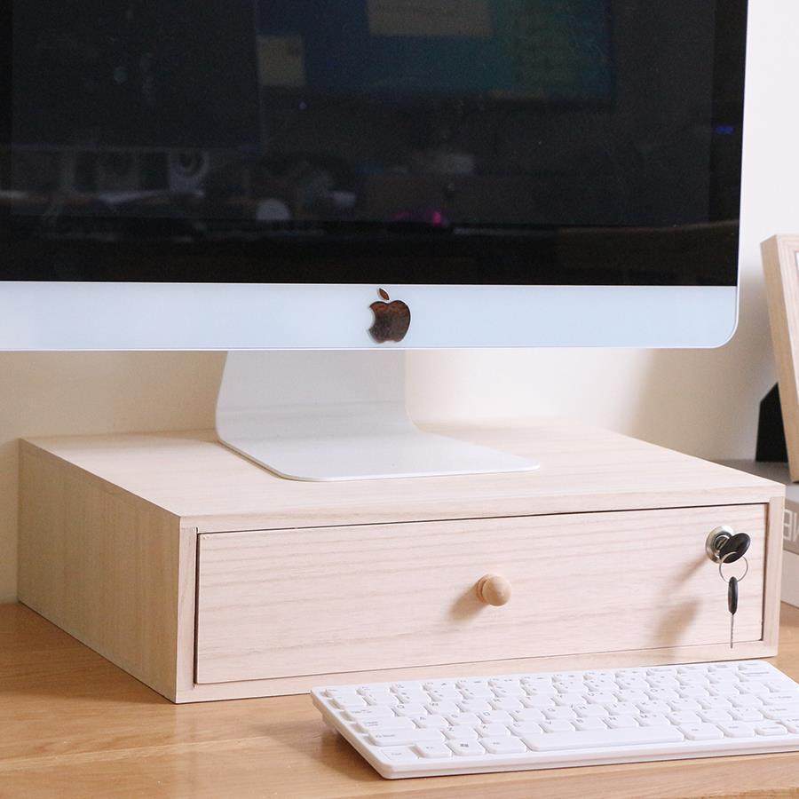 储办VSM公室桌面锁收纳盒抽屉式实木A4带文件袋物盒电脑显器增示