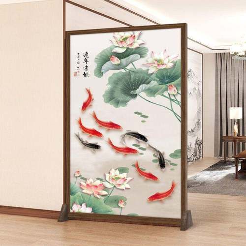中式风隔断家用遮挡入户玄关室风水卧ZDZ客屏厅简双面防水布艺易