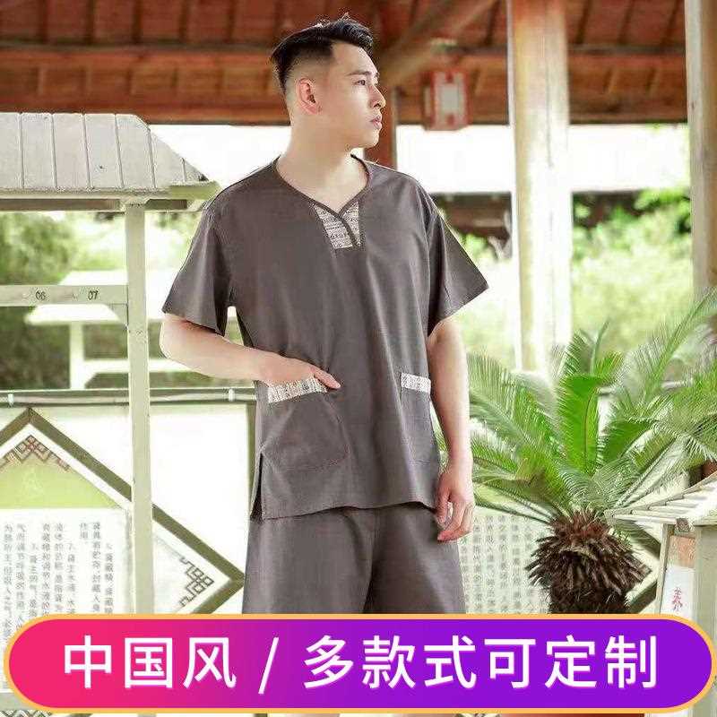 新款直销高档弹力苎麻浴服汗蒸服桑拿服男女款宽松版棉麻浴衣
