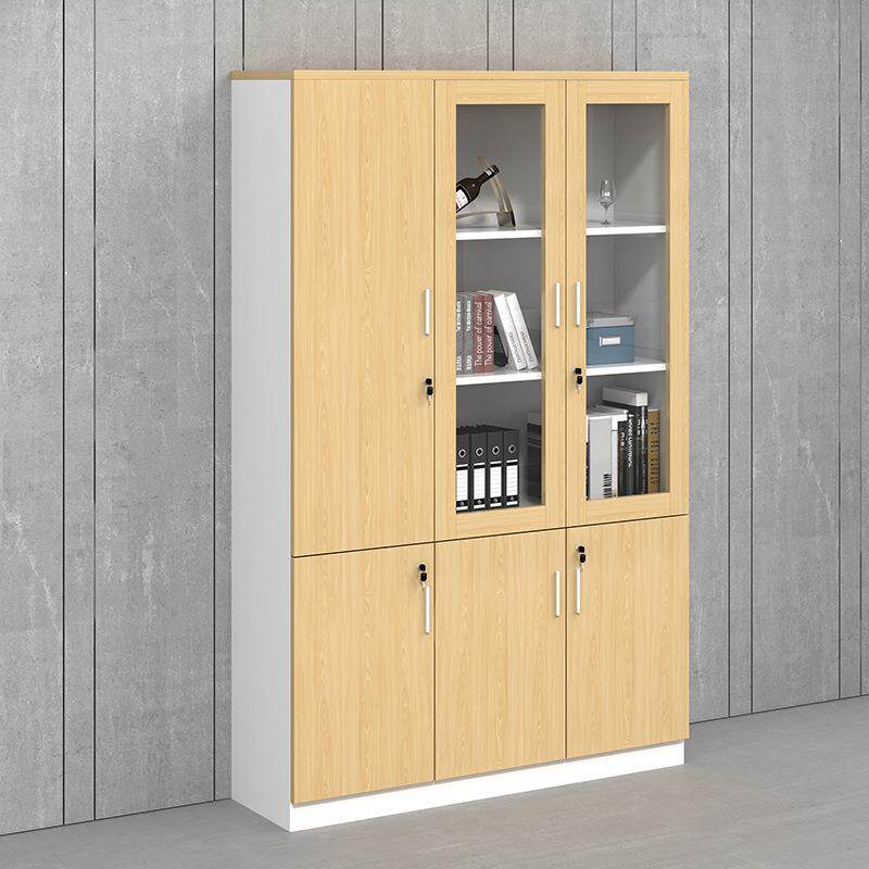 新款直销文件柜木质带锁板式家具办公柜带玻璃书柜储物带锁资料柜