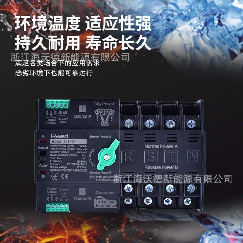 双电源自动转换开关2P230V 4P 400V125Apc级家用不断电自动切换器