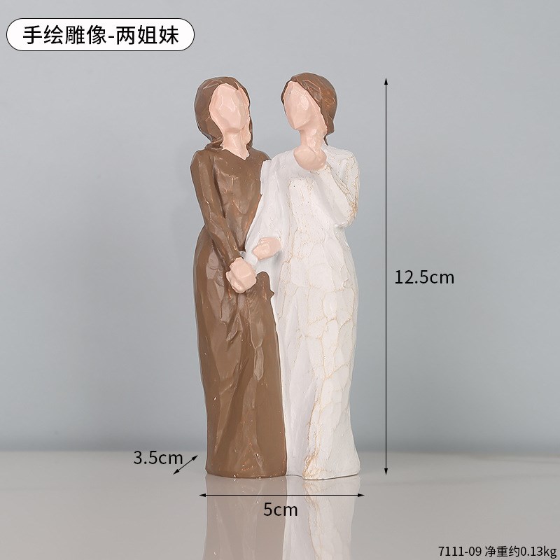 姐妹情深人物雕像树脂摆件节日纪念家居玄关书柜U桌面装饰工艺品
