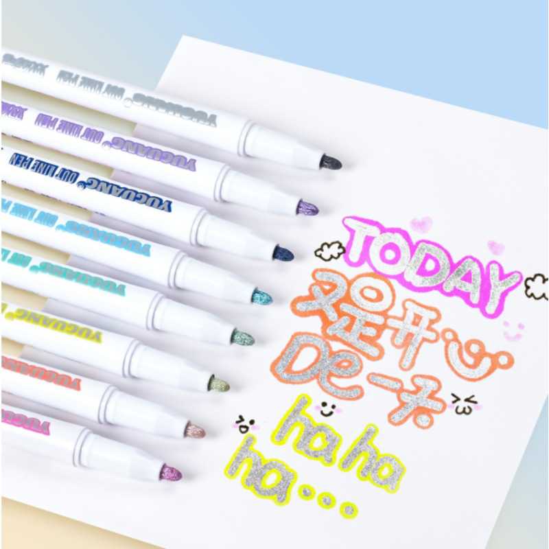 双线轮廓笔24色手抄报手帐啫喱荧光马克学生儿童用手账彩笔果冻笔