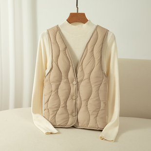2024羽绒丝马甲女轻薄保暖V领内搭背心内胆配大衣修身 反季 冬新款