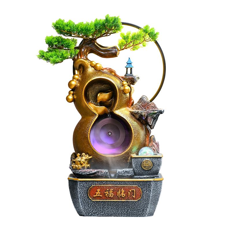 客厅茶室葫芦招财盆景假山流水摆件循环水办公室风水轮开业乔迁礼