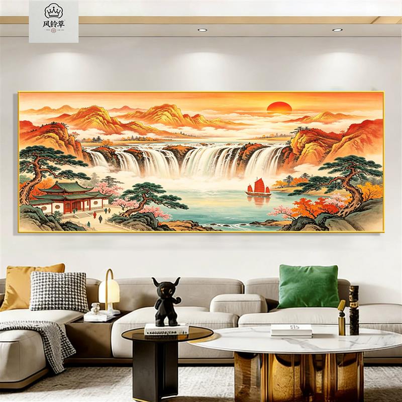 鸿运当头钻石画满钻2026客厅大气风景山水画新中式招财贴钻十字绣