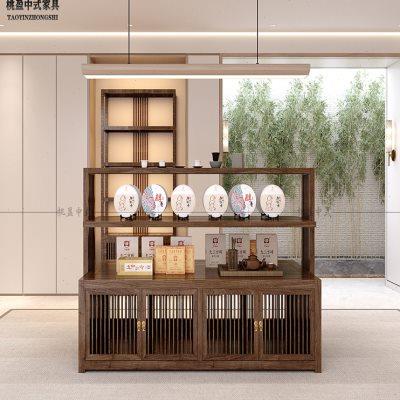 新中式中岛柜陈列柜流水台茶叶展示架茶具摆件展示柜多层货架实木