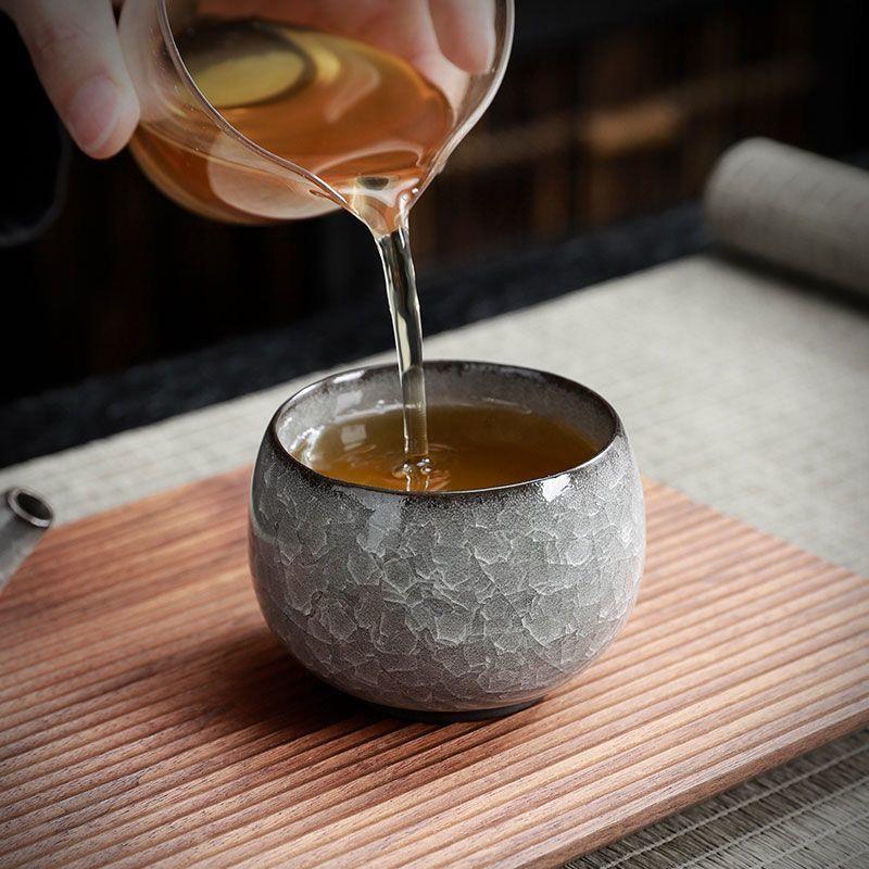 景德镇黑冰茶杯高端主人杯男士高档功夫品茗杯茶具开片冰裂茶杯茶