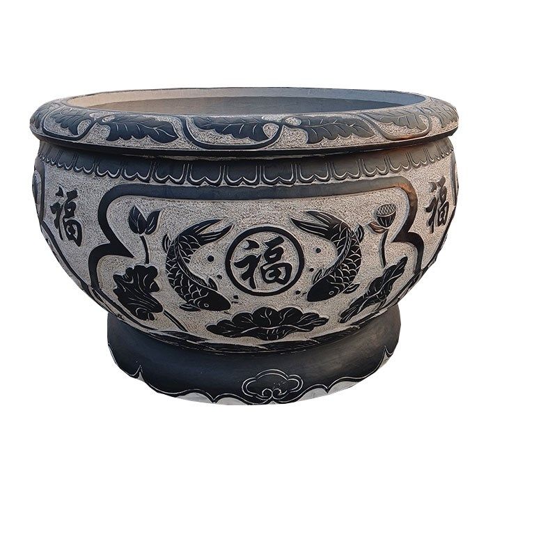 石雕鱼缸花盆天然青石仿古荷花缸庭院门海流水种花养鱼大水缸摆件