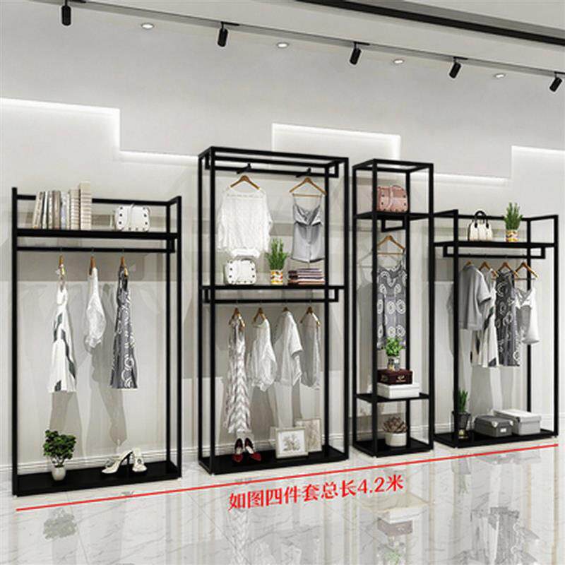 服装店展示架金色落地式双层衣架男女装店铺侧挂衣架正挂组合货架