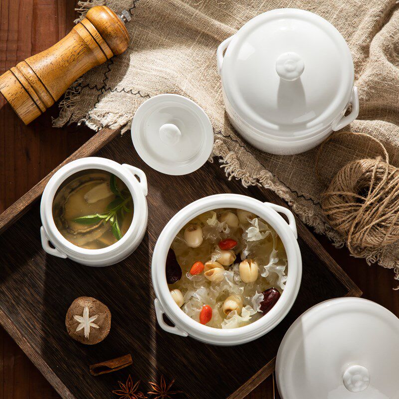 陶瓷隔水炖盅带盖双盖双耳炖燕窝盅蒸蛋盅家用酒店内胆炖罐小汤盅