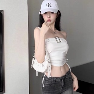 甜酷辣妹露背性感设计感内搭短款 黑色挂脖吊带背心女夏季 上衣外穿