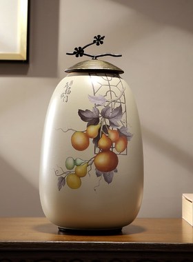 新中式玄关装饰陶瓷摆件客厅电视柜五福临门平安花瓶高档乔迁礼品