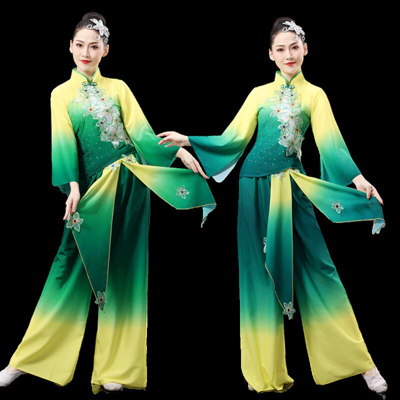 古典舞演出服女飘逸中国风茉莉花扇子舞蹈服装咏荷秧歌广场舞套装