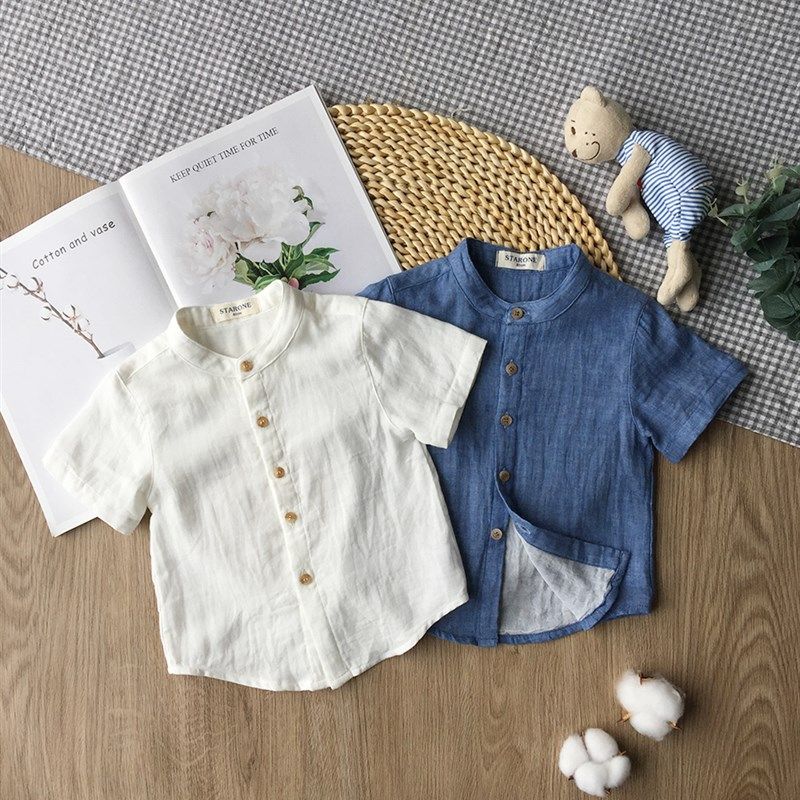 柔软纯棉男童短袖衬衫小童薄款衬衣女童夏装宝宝新中式上装童装